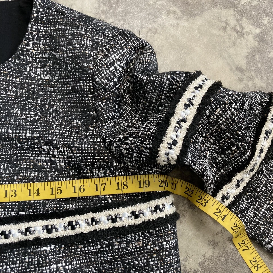 Blazer Ellen Tracy Mujer Talla 12 Negro Blanco Oficina Frente Abierto Corto Manga 3/4 Foto 3 de 4