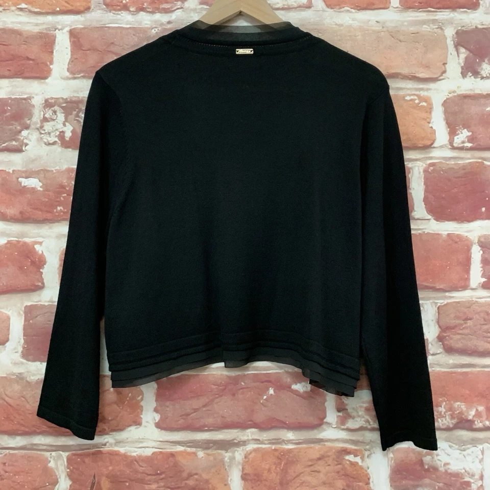 Cárdigan suéter para mujer Thalia Sodi XXL negro corte transparente acento tejido recortado Foto 4 de 4