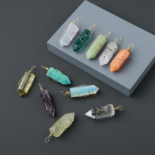 Natural Hexagonal Crystal Quartz Point Pendant Wire Wrap Stone Wand Necklace - Picture 9 of 38