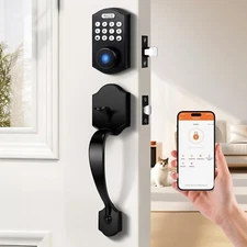 NOB Probrico Smart Front Door Lock Fingerprint App Keyless Entry Handleset Black