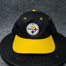 VINTAGE Pittsburgh Steelers Hat Mens Adult Black Yellow Team KMG Pro Model Snap