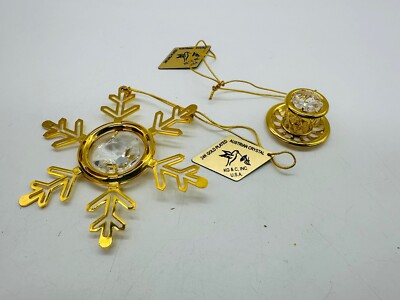 Crystal Delight 24K Gold Plated Austrian Crystal Snowflake and Coffee Ornaments