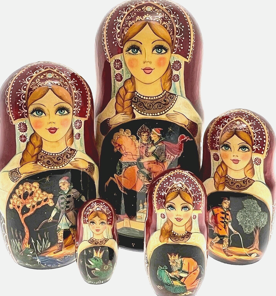 5 Poupées Russes Matriochka 19cm Peintes Main - Palekh, Casse-Noisette, Exclusive