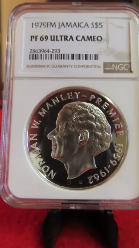 1979 Jamaica $5 (Norman) - NGC PF69 Ultra Cameo Silver Coin almost 38 grams