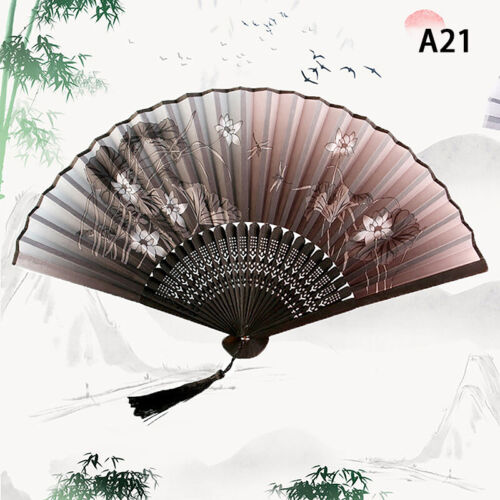 Vintage Style Silk Folding Fan Chinese Japanese Pattern Art Craft Gift Home _SE - Picture 32 of 32