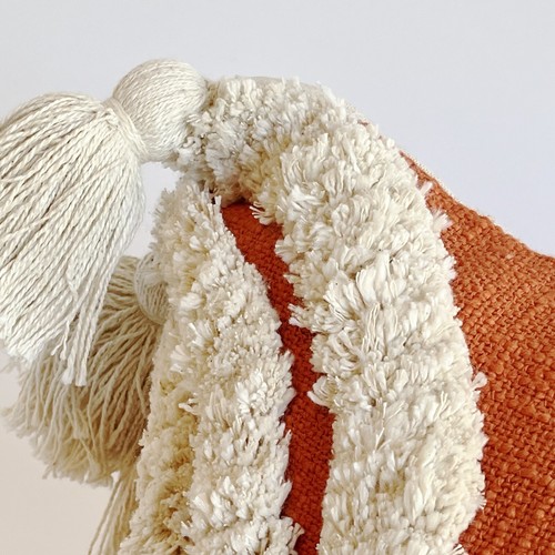 Terracotta & Ivory Boho Throw Pillow Cover 20x12 Inch with Tassels - Picture 3 of 9