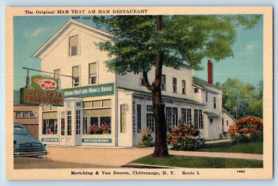 Chattanooga New York NY Postcard Ham That Am Ham Restaurant c1940s Vintage Cars