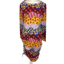 Festive Colorful Ethnic Dress size Medium fitted ruched sides cotton blend