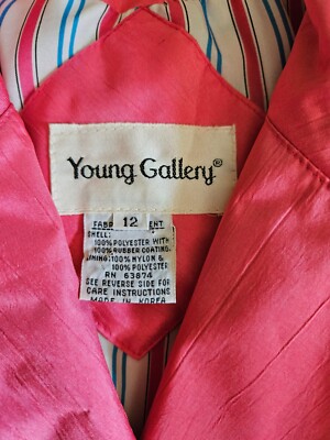 pri  Retro Pink Women's Pink Raincoat Double Breast Size 12 Stripe