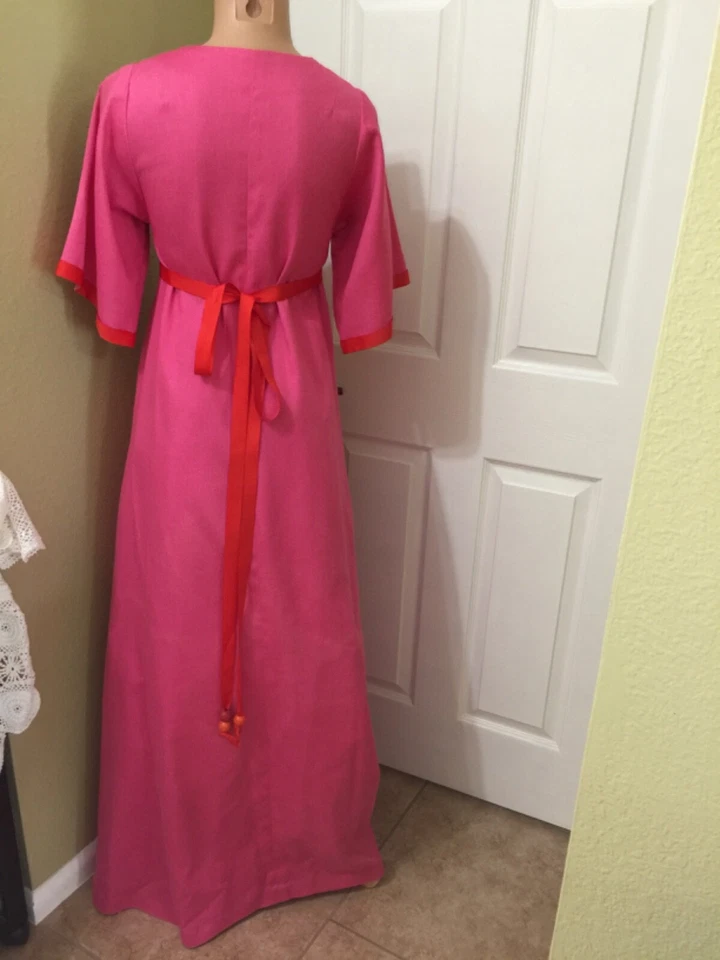 Mujer Disfraz Vestido Hecho a Mano Vintage Maxi Rosa Bordado S Foto 4 de 4