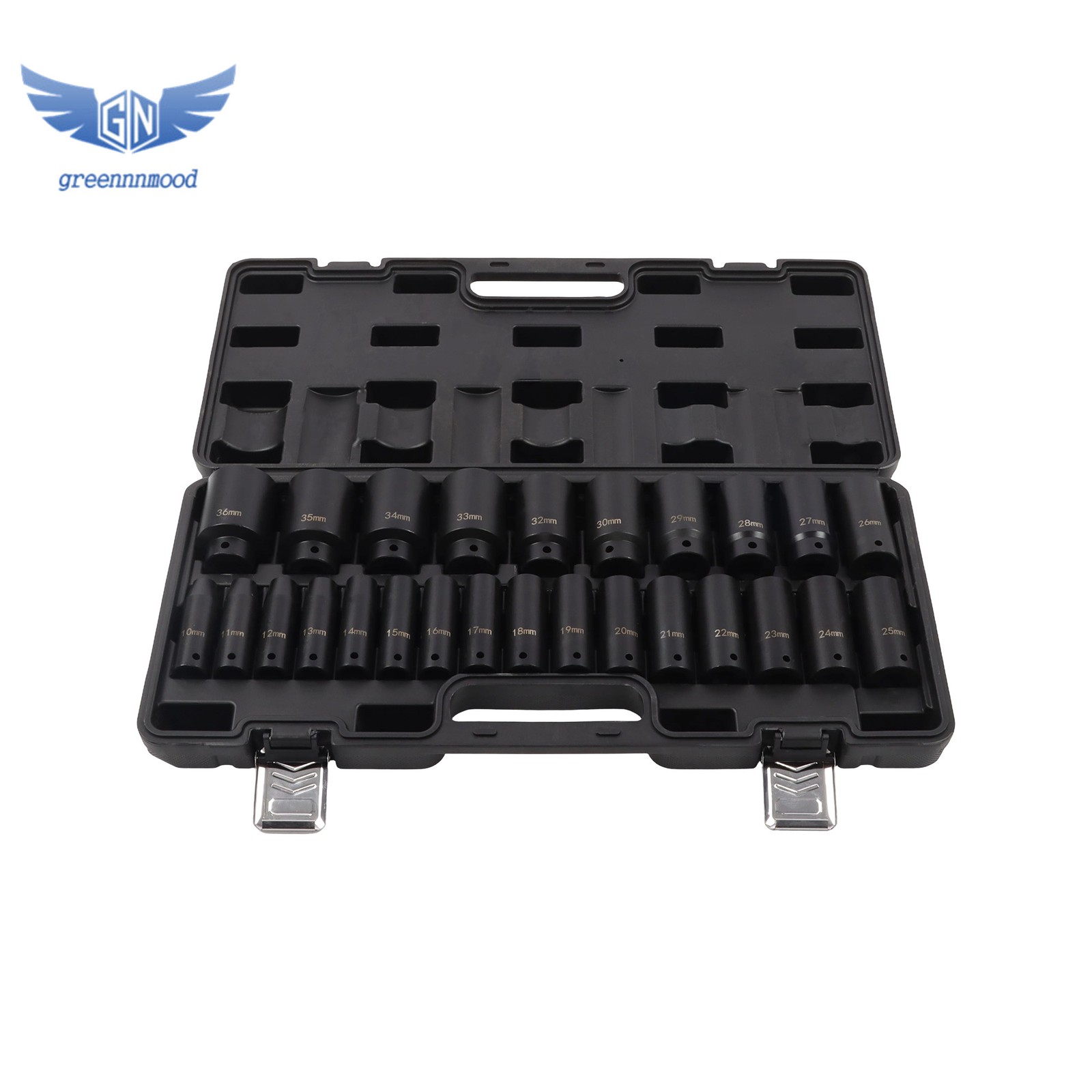 Impact Sockets Set 1/2 Inch Drive 26 PCS Metric 10mm - 36mm Deep 6-Point