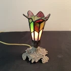 Vintage Tiffany Style Stained Glass Tulip Accent Table Lamp Mini Floral