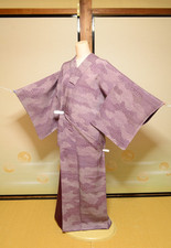 Silk Kimono Komon Women Japanese vintage Robe 148cm 1005