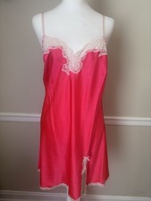 Victoria's Secret Size L Chemise Slip Nightgown Satin Lace Trim Side Slit