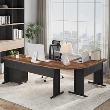 83" L-Shaped Executive Desk, Reversible Modern Office Desk with File Cabinet