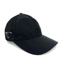 Prada Nylon Tessuto Triangle Logo Side Baseball Cap Hat Black Size M