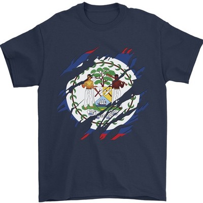 Torn Belize Flag Belizean Tag Fußball Herren T-Shirt 100% Baumwolle
