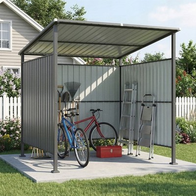 6x6 FT Black Single-Slope Metal Bike Shelter with Open Front Design