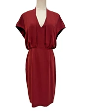 REISS Dania Women's Office Siren Draped Shift Midi Dress Rouge Old Money Size 6