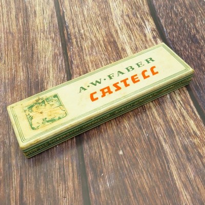 Vintage Faber Castell Stiftdose mit Stabilo Buntstiften Pappschachtel