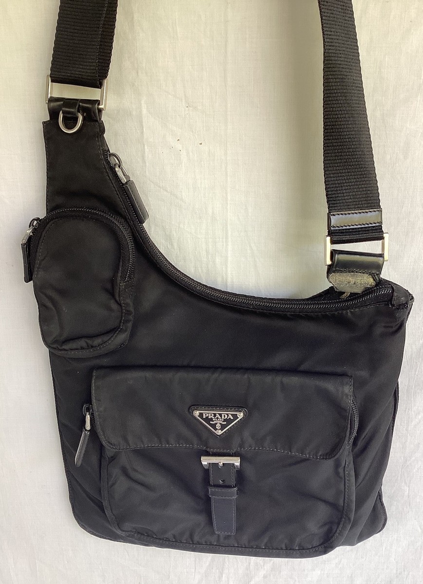 VTG PRADA Black Tessuto Nylon Asymmetric Sling Cargo Messenger