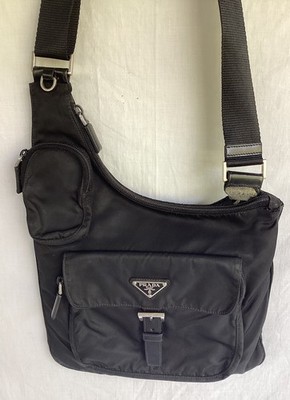 VTG PRADA Black Tessuto Nylon Asymmetric Sling Cargo Messenger