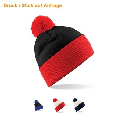 Beechfield Beanie Bommel Mütze Hat Cap Kappe Strick Winter Streifen Ski NEU