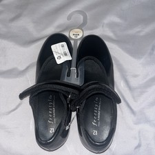 NEW FREESTYLE BY DANSKIN GIRLS YOUTH SZ 12 TAP DANCE SHOES BLACK PATENT LEATHER