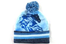 Disney Frozen II Elsa Beanie Hat Pom-Pom Blue Striped Kids One Size