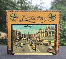 Vintage Irish Carved Wood Postcard Letter Hol...