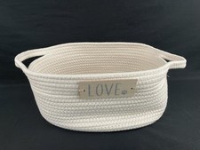 Woven White Dog Carrier Basket Bed with LOVE Plaque 17"x14" Lightweight Pet Bed