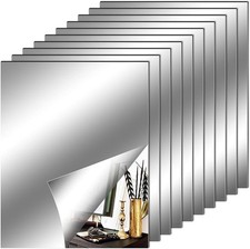 10 Pieces Flexible Mirror Sheets, Self Adhesive Decorative Plastic Mirror Tiles