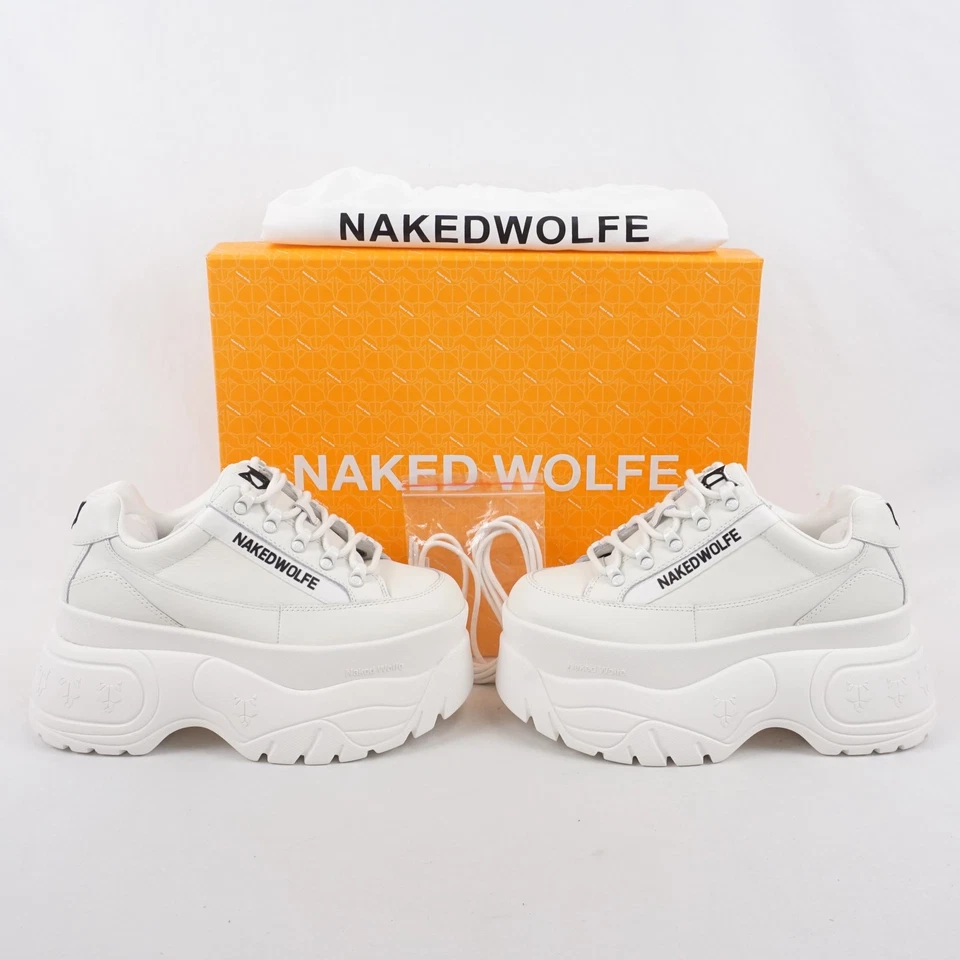 NAKED WOLFE Sprinter Mega 厚底皮革运动鞋白色 - 女式美国 7.5 码