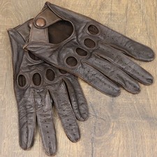 Vintage COACH Sz M Brown Leather Driving Gloves Perforated Knuckle Holes