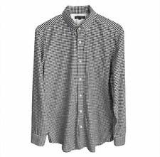 Banana Republic Slim Fit Button Down Shirt Mens L Black White Gingham Cotton