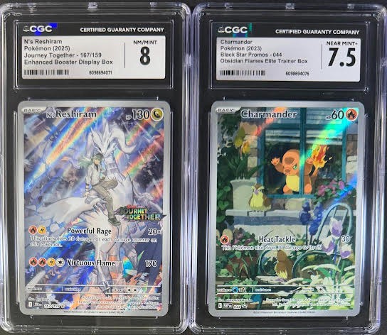 CGC 8 N'S RESHIRAM 167 STAMPED CGC 7.5 CHARMANDER 044 SCARLET & VIOLET POKEMON