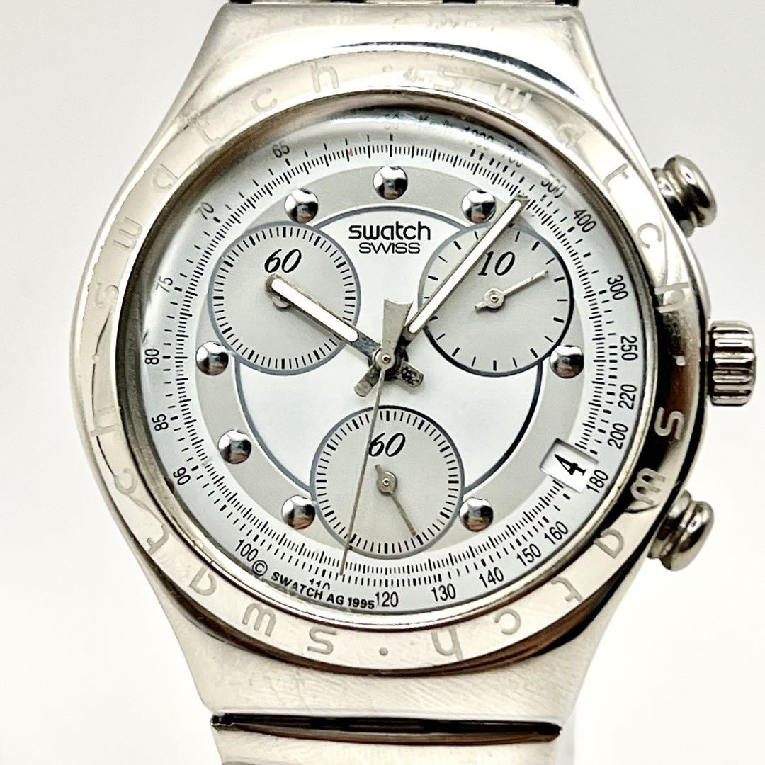 【稼働】 SWATCH IRONY デイデイト 腕時計 シルバー Swatch Irony Date Silver Case Black Dial Stainless WR Men