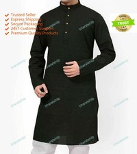 Mens Kurta Boys Clothing Black Indian traditional top tunic long kurta shirt