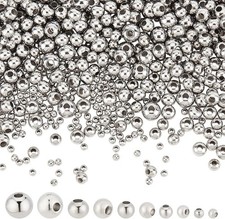 1050 Pcs Stainless Steel Spacer Beads, 5 Sizes , Silver, Round, Beads