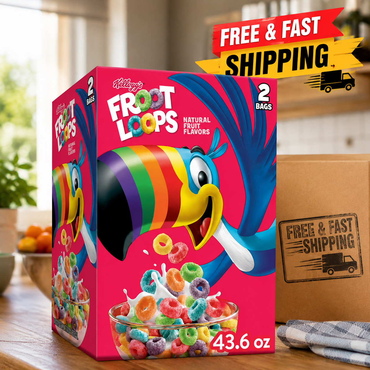Froot Loops Cereal 43.6 oz – Sweet Fruity Breakfast Bulk Family Size Box
