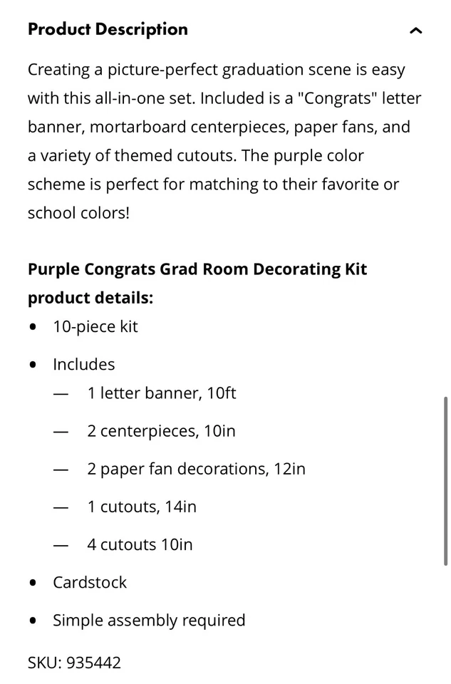 Purple Congrats Grad 10 Pc Room Decorating Kit School Spirit Graduation New  - Image 4 of 4
