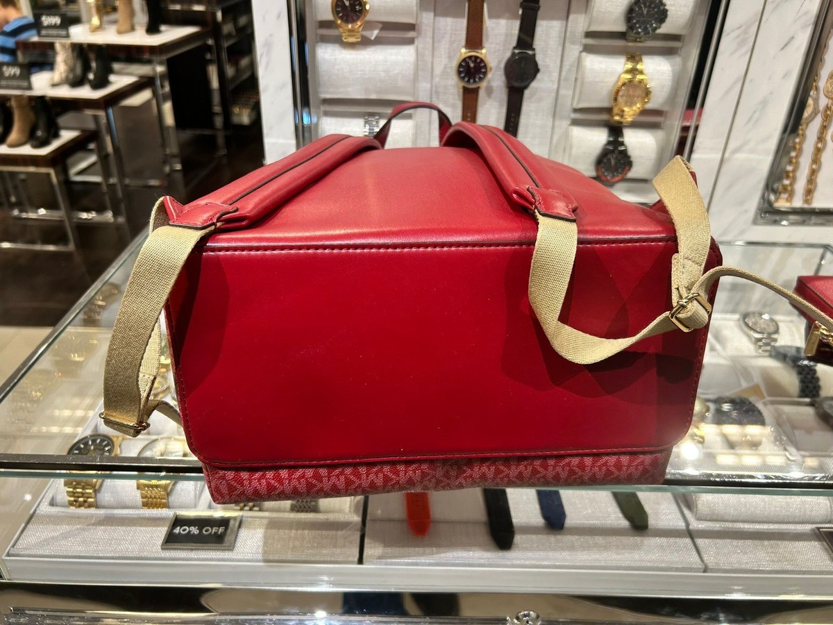 New Michael Kors Slater Large Signature Logo Backpack Cherry Michael Kors Slater Women Large MK Signature Backpack Travel  main image 3