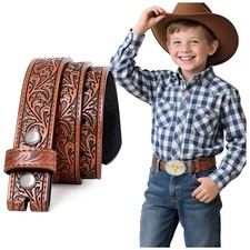 Western Belt Strap for Kids Boys Girls Toddler Genuine Black Leather Belt Cow...