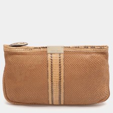 Jimmy Choo Zulu Brown Snakeskin Leather and Snake Print Suede Clutch