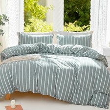 Green Striped Duvet Cover Set 100 Twin 68" x 90" Wide Stripes - Green/White
