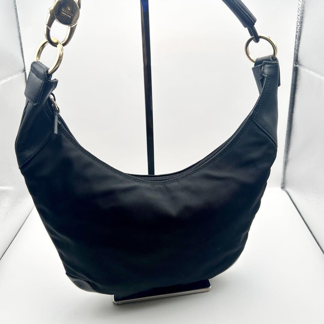 Gucci Black Nylon Shoulder Bag Simple Design Preowned Excellent Condition-image