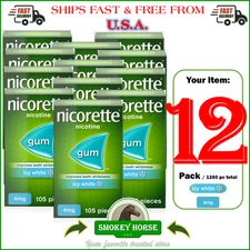 12 X Nicorette Gum  4 mg 105 pieces ICY WHITE   ""USA SELLER - FAST SHIP"