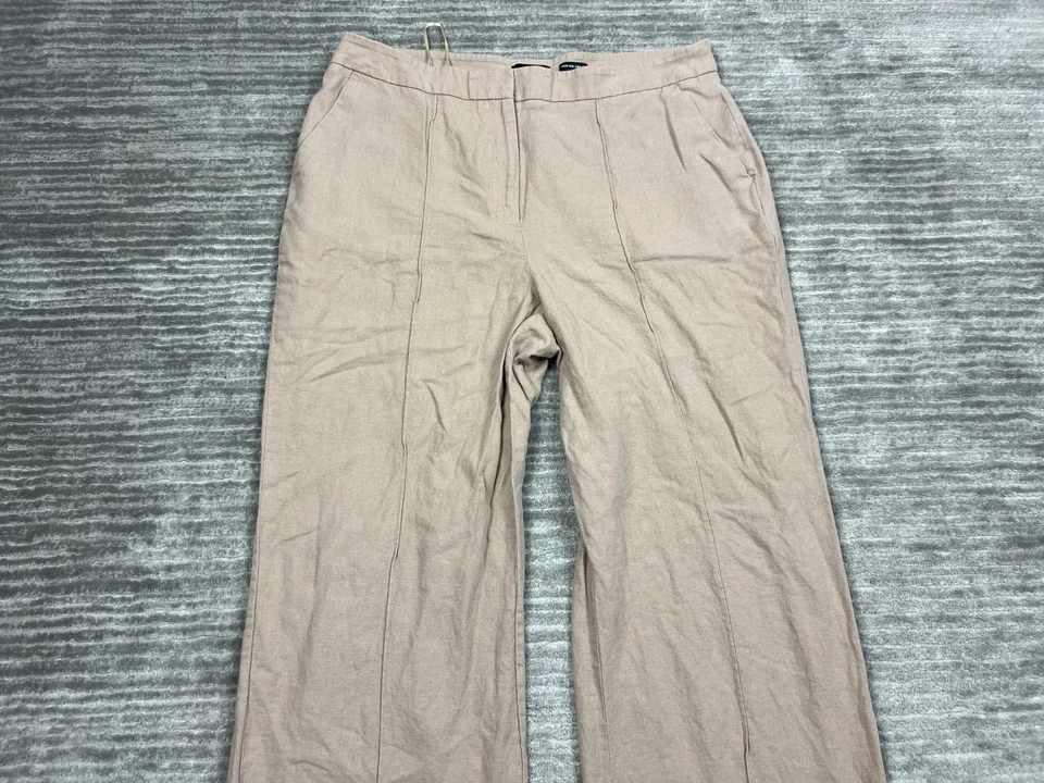 Pantalones para mujer The Limited 14 beige tiro alto pierna ancha mezcla de lino plisados Foto 2 de 4