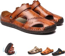 Mens Breathable Sandals Large Size Soft LeatherAdjustable Slipon Outdoor Sandals