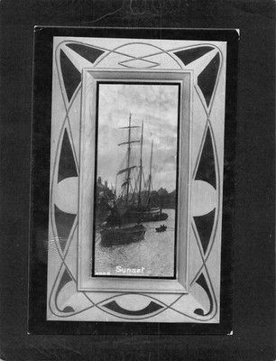 F3901ski Transport Sailing Ship Sunset Davidson PU vintage postcard